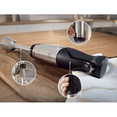 Batidora de mano - BOSCH MSM6M621, 1000 W, 12 velocidades, Negro, Acero inoxidable