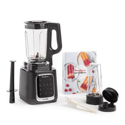 Batidora de vaso - Moulinex InfinyMix+ LM91HD, 1600 W, 2.6 L, 6 Cuchillas, 10 velocidades, Tecnología Powelix, 5 Programas, Vaso Tritan, Titanio