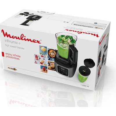 Batidora de vaso - Moulinex InfinyMix+ LM91HD, 1600 W, 2.6 L, 6 Cuchillas, 10 velocidades, Tecnología Powelix, 5 Programas, Vaso Tritan, Titanio