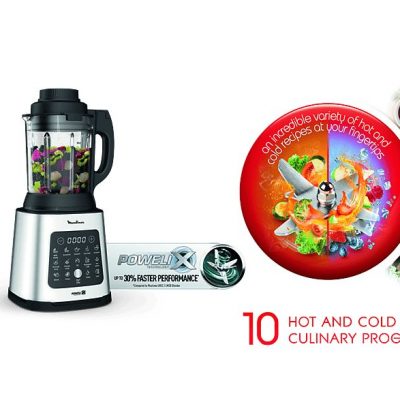 Batidora de vaso - Moulinex Perfectmix Cook LM835D, 1400 W, 2 L, 6 Cuchillas Powelix, Recetas Frías y Calientes, 10 programas, Táctil, Inox.