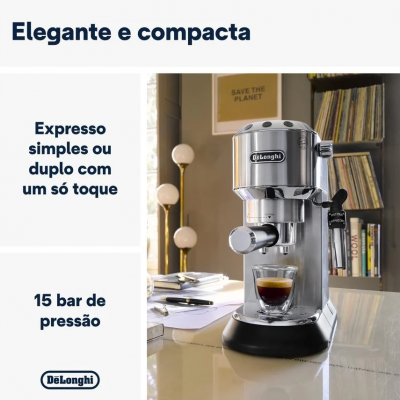 Cafetera DELONGHI Dedica Style EC685.M (15 bar - Gris)