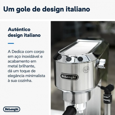 Cafetera DELONGHI Dedica Style EC685.M (15 bar - Gris)