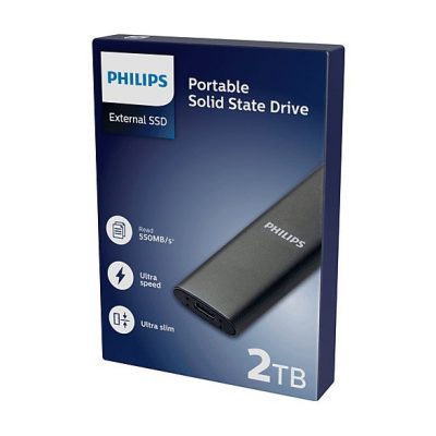 Disco duro externo 2 TB - PHILIPS FM02SS030P/00, SSD, Gris