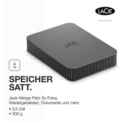 Disco duro externo 4 TB - LACIE STLR4000400, 2,5 ", HDD, Gris