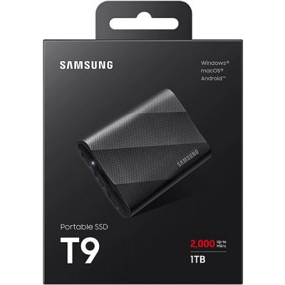 Disco duro SSD externo 1 TB - Samsung, T9, MU-PG1T0B/EU, USB-C,2000 MB/s, Negro