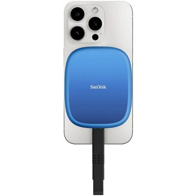 Disco duro SSD externo 1 TB - Sandisk Creator Phone SSD, Compatible con MagSafe, Hasta 1000MB/s lectura, Azul