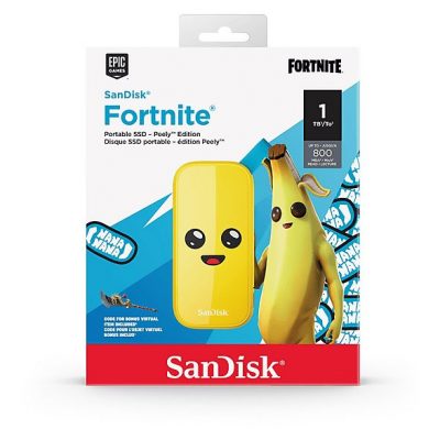 Disco duro SSD externo 1TB - Sandisk Fortnite® Portable SSD, edición Banano, Peely, Hasta 800 MB/s, USB 3.2, Amarillo
