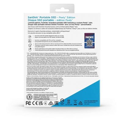 Disco duro SSD externo 2TB - Sandisk Fortnite® Portable SSD, edición Banano, Peely, Hasta 800 MB/s, USB 3.2, Amarillo