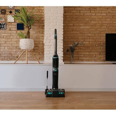 Fregona eléctrica - Cecotec FreeGo Wash&Vacuum Spray, Aspira y friega, 250 W, 700 ml, 35 min, Spray integrado, Incluye base de autolimpieza, Negro