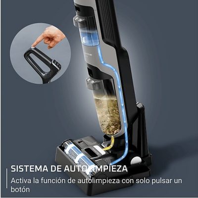 Fregona eléctrica  - Rowenta X Clean 4 GZ5035, 2 en 1, Aspira y friega, Sin cables, 200 W, Smart, Autonomía 50 min, Autolimpieza, Negro