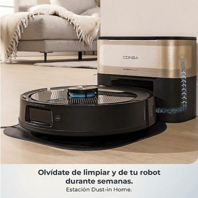 Robot aspirador - Cecotec Conga Y100 Spin AI, 20000 Pa, 220 m², Navegación láser, Autovaciado, Especial mascotas, Negro