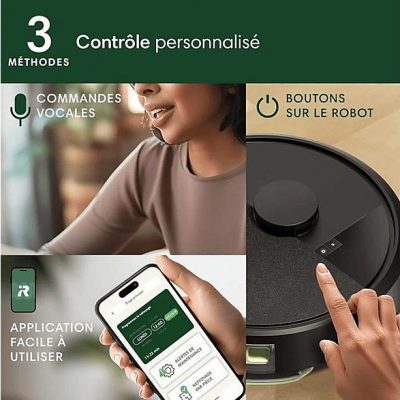 Robot aspirador - IROBOT 105 Combo, 120 W, Potencia de succión 7 kPa, Depósito 400 ml, Autonomía 120 min, Negro
