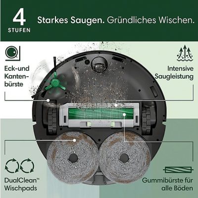 Robot aspirador - IROBOT Roomba 405 Combo Plus, 120 W, Potencia de succión 7 kPa, Depósito 295 ml, Autonomía 3 h, Negro