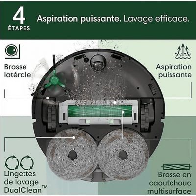 Robot aspirador - IROBOT Roomba 405 Combo Plus, 120 W, Potencia de succión 7 kPa, Depósito 295 ml, Autonomía 3 h, Negro