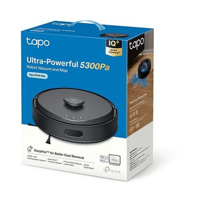 Robot aspirador - TP-LINK Tapo RV30 Max, 1 kW, Potencia de succión 5300 kPa, Depósito 0,4 l, Autonomía 180 min, Negro