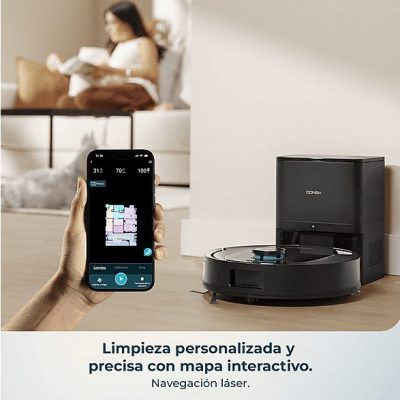 Robot friegasuelos - Cecotec Conga Y80, Navegación inteligente, Programable, 13000 Pa succión, Base de 2,5L, Cepillo para mascotas, Negro